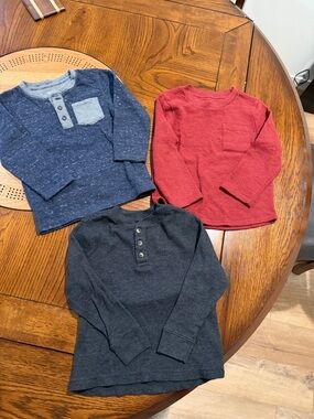 4T Boys Long-Sleeve Thermal Tops- Red, Navy, Charcoal